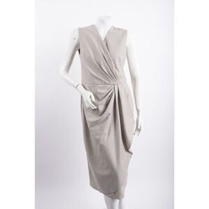 Ralph Lauren Purple Label Womans Midi Draped Dress Sz 8 Gray Wool Sleeveless NWT